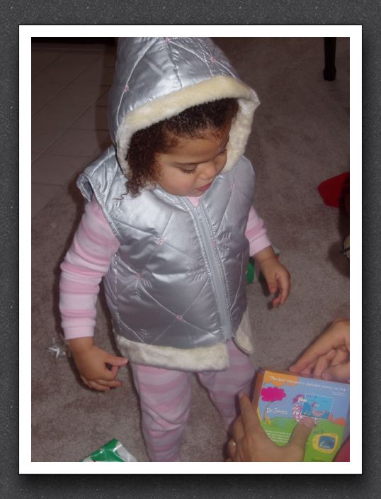 Kayla models a jacket from Grandma Daisy