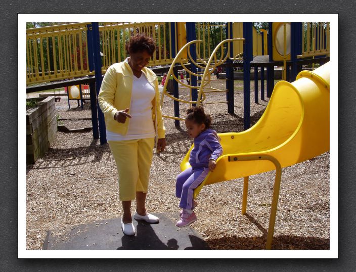 On the slide with Grandma Daisy