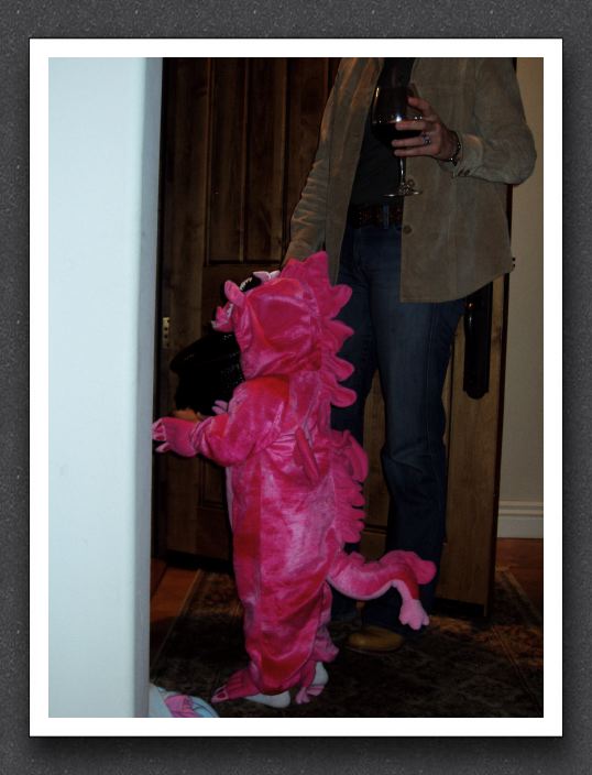 Pink Dragon greets trick-or-treaters